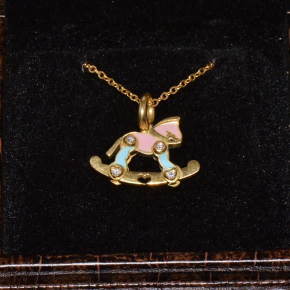 DESIGNER AARON BASHA NATURAL DIAMOND & ENAMEL SOLID 18K GOLD ROCKING HORSE CHARM - Picture 11 of 11